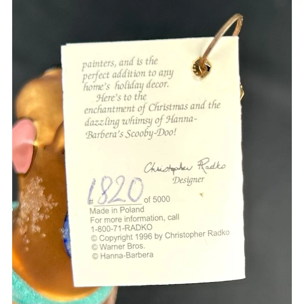 Christopher Radko Scooby Doo 1997 Glass Ornament Warner Bros #1820/5000 Tag box